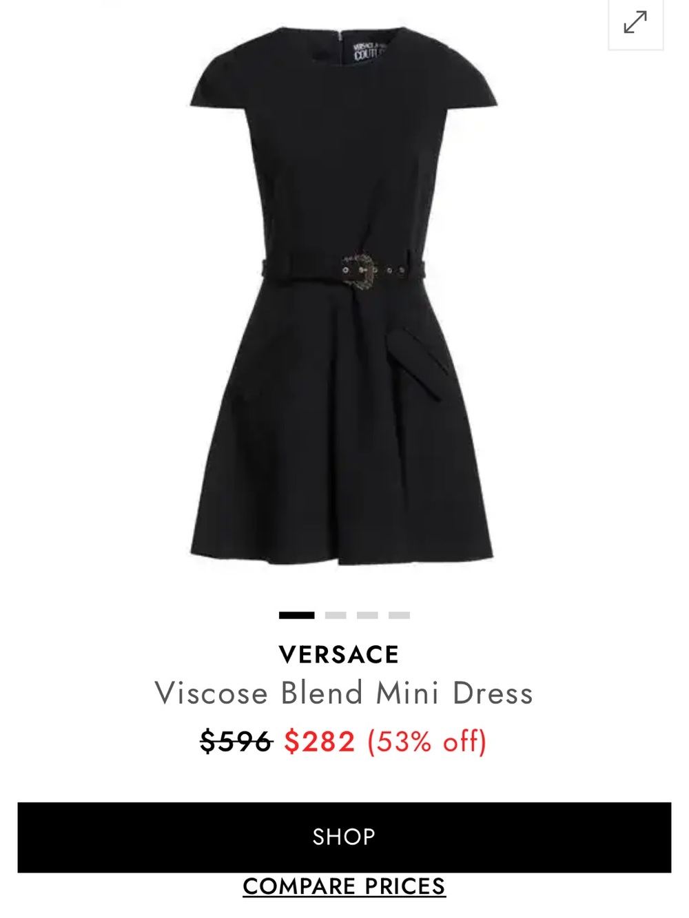 Versace Jeans Collection Black Cap-Sleeve Mini Dress with Decorative Buckle